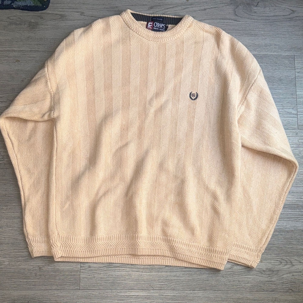 VTG CHAPS Ralph Lauren Hand Framed Cotton Knit Herringbone Sweater 90s Dad